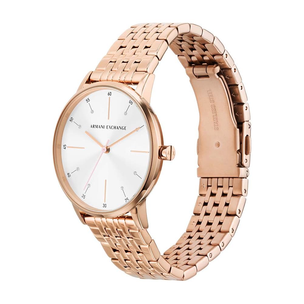 Armani Exchange Women's Watch AX7145SET - 36mm Rose Gold Stainless Steel Case & Bracelet, Quartz Movement with Three Hands | Perfect for Office, Date Night & Special Occasions