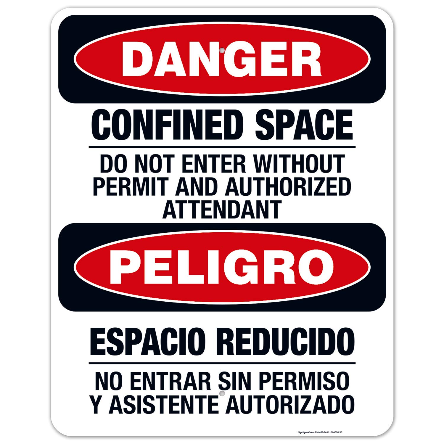 OSHA Danger Sign - Confined Space Do Not Enter Without Permit Bilingual Sign | 24x30 Inches Rust-Free .063 Aluminum | Fade-Resistant for Indoor & Outdoor Use | Made in USA | Ideal for Construction Sites, Warehouses & Industrial Safety Areas