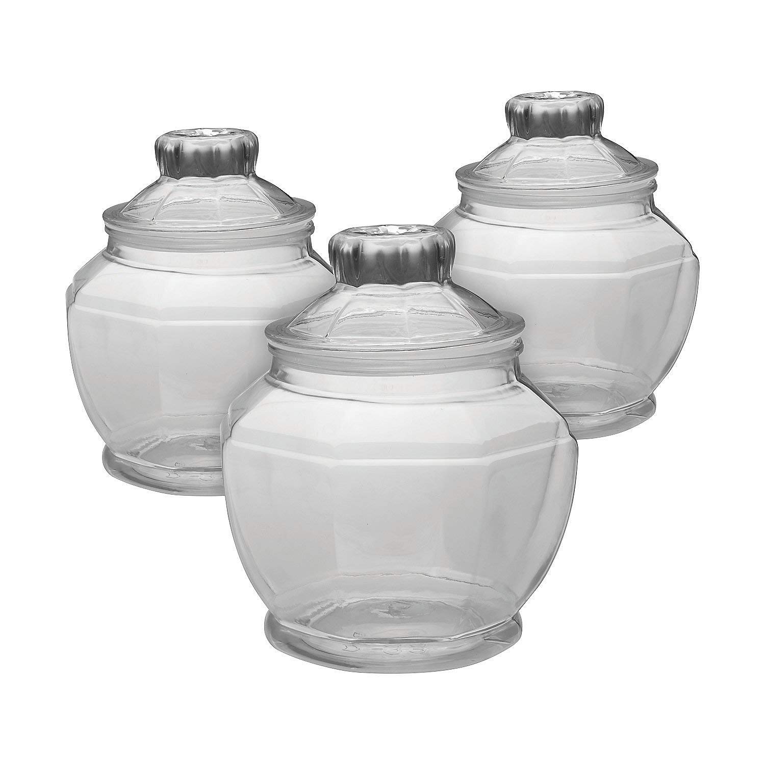 Fun Express Geometric Plastic Jars 3-Piece Set - Colorful Party Favor Containers for Candy, Snacks & Small Gifts - Perfect for Birthday Parties, Baby Showers & Wedding Favors