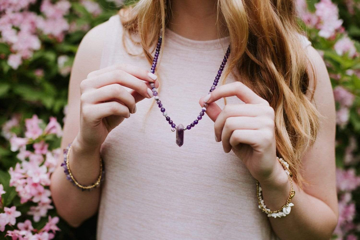 Natural Amethyst Chakra Healing Mala Beads - Meditation, Yoga & Spiritual Energy Balancing Jewelry for Stress Relief & Positive Vibes