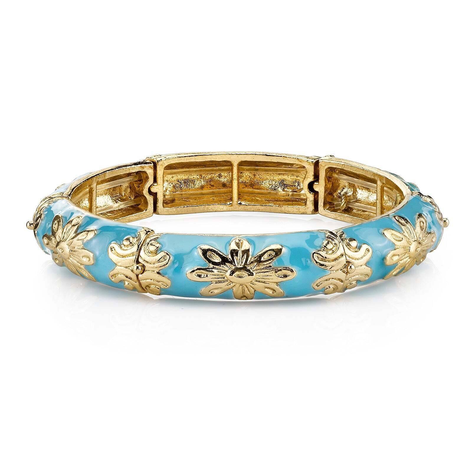 1928 Jewelry Floral Enamel Stretch Bracelet for Women - Vintage Style Adjustable Bangle - Perfect for Parties, Weddings & Everyday Wear