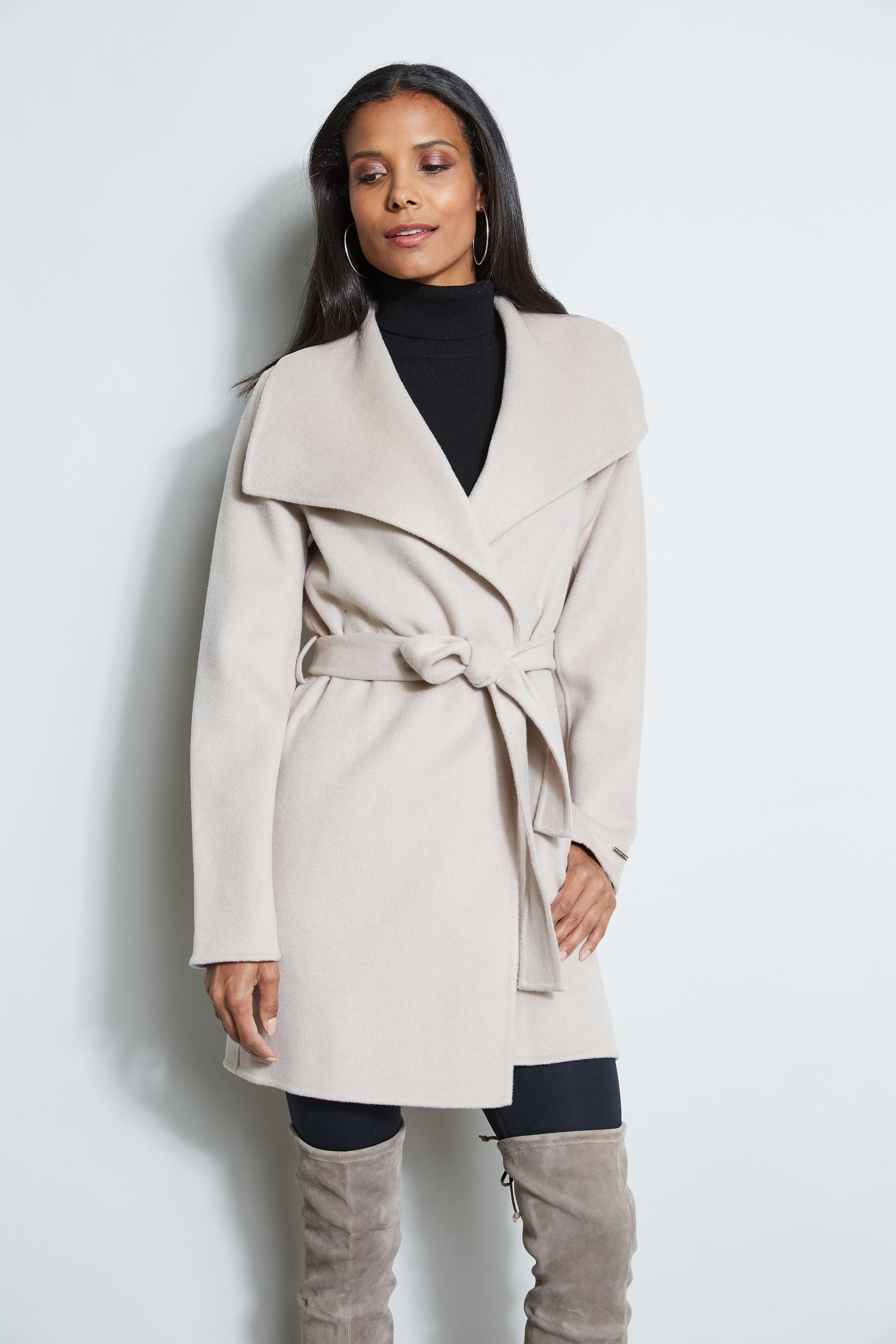 Tahari Women's Double-Faced Wool Wrap Coat - Elegant Winter Outerwear for Office & Evening Events
