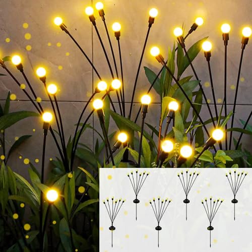 6 Pack Solar Outdoor Lights - Waterproof Firefly Solar Garden Lights for Yard, Pathway, Patio Decor - Perfect for Garden, Lawn, and Landscape Lighting at Night