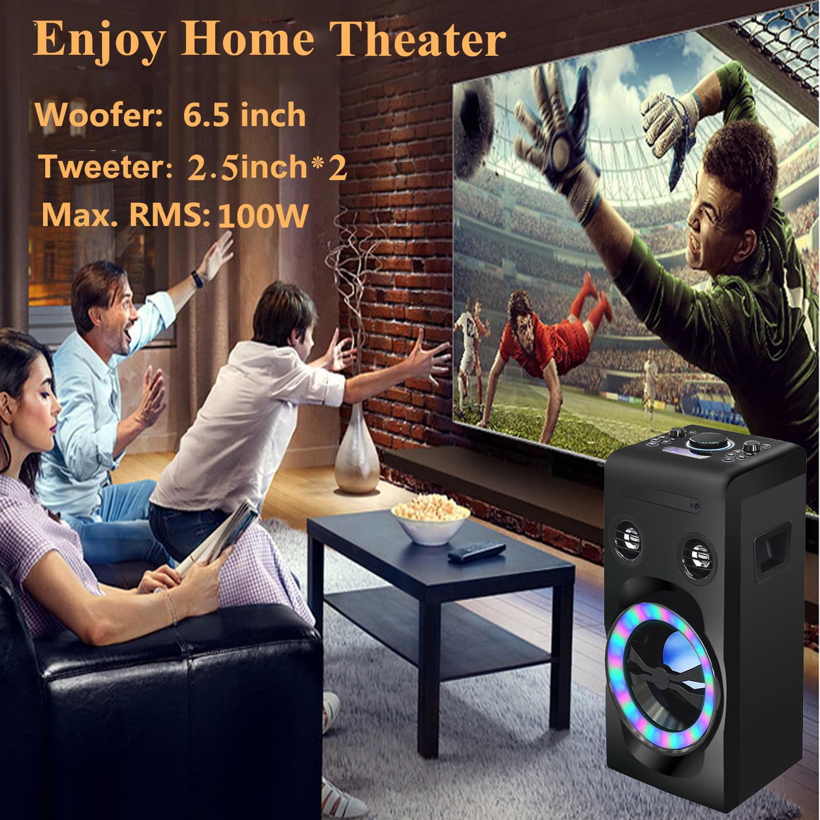 100W Home Stereo System with CD Player, FM Radio, Bluetooth 5.0, AUX/USB Inputs, Karaoke Function, LED Lights & Remote Control - Perfect for Home Theater, Parties, and Music Lovers