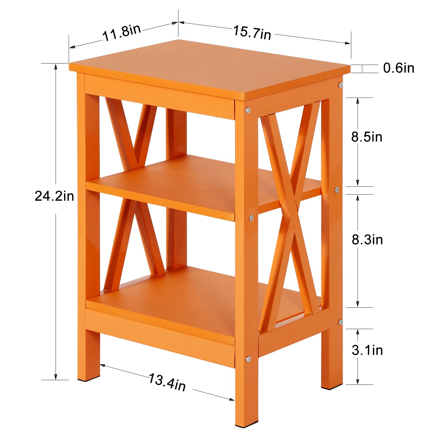 VECELO End Side Table with Storage Shelf - Nightstand for Bedroom & Living Room Furniture, Compact Shelves, 1-Pack, Orange - Perfect for Small Spaces, Apartment Decor & Bedside Organization