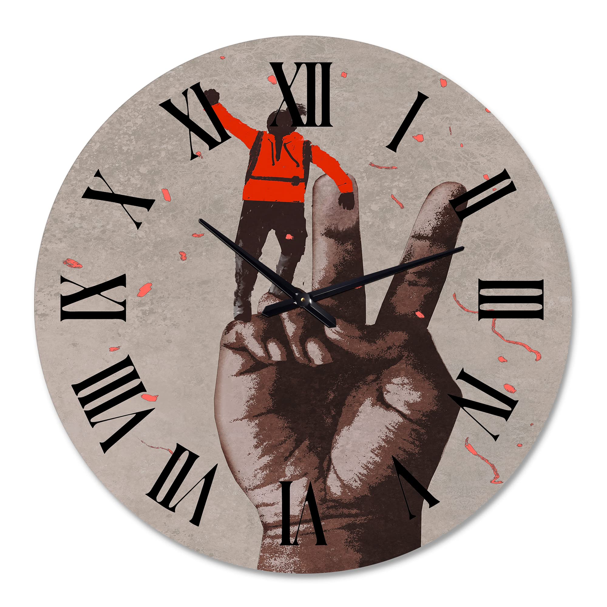Victory Sign Wall Clock - Large Modern Sci-Fi & Fantasy Decor for Kitchen, Living Room, Office | Unique Raised Arm Design Home & Office Wall Art