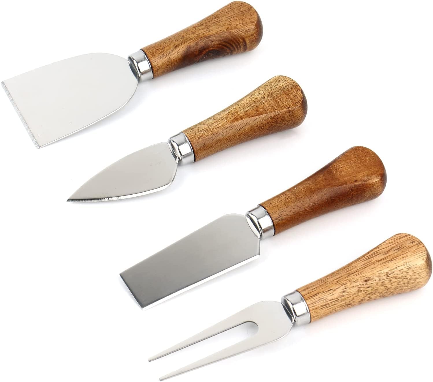 Premium Stainless Steel Cheese Knives Set with Wooden Handle - 6-Piece Charcuterie Board Accessories Kit Includes Mini Cheese Knives, Serving Tongs, Spoons, Forks & Toothpick Flags - Perfect for Party, Wedding, Christmas Cheese Platters & Charcuterie Boards