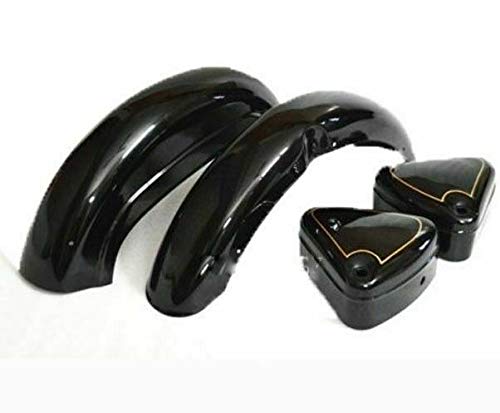 Royal Enfield 350 Black Painted Mudguard Fender & Tool Box Set - Compatible with Classic 350 Motorcycles - Perfect for Off-Road Riding and Motorcycle Maintenance