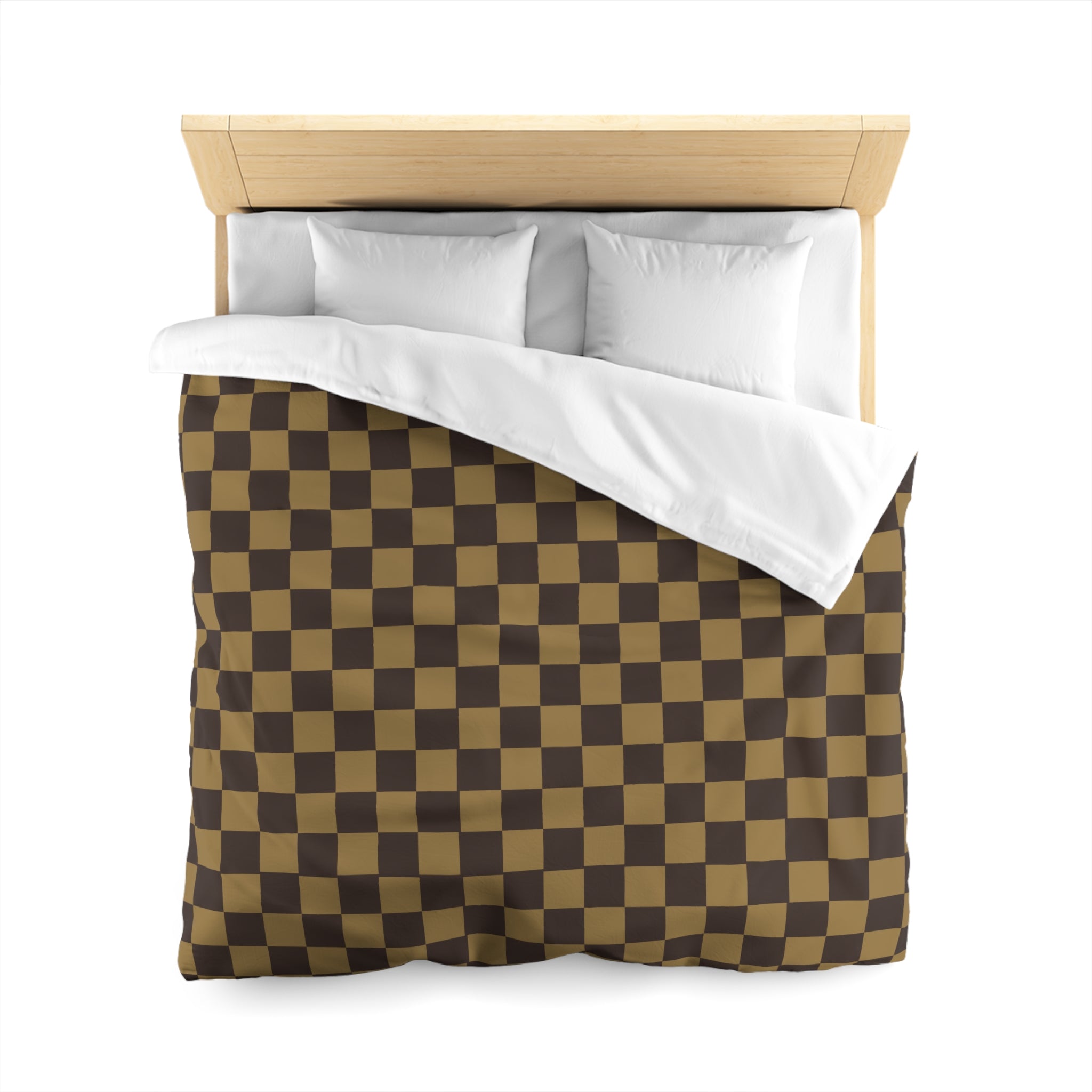 LV-Inspired Checkered Brown Microfiber Duvet Cover Set - Queen, King, Full, Twin Size - Soft Luxury Bedding for Modern Bedroom Decor
