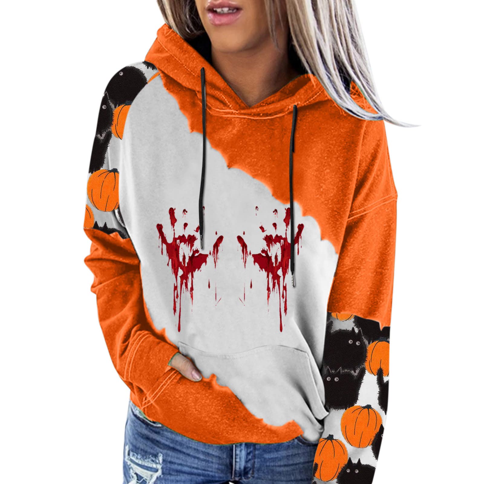 BEUU Women's Halloween Pumpkin Hoodie - Cozy Long Sleeve Sweatshirt with Pocket for Fall Outfits