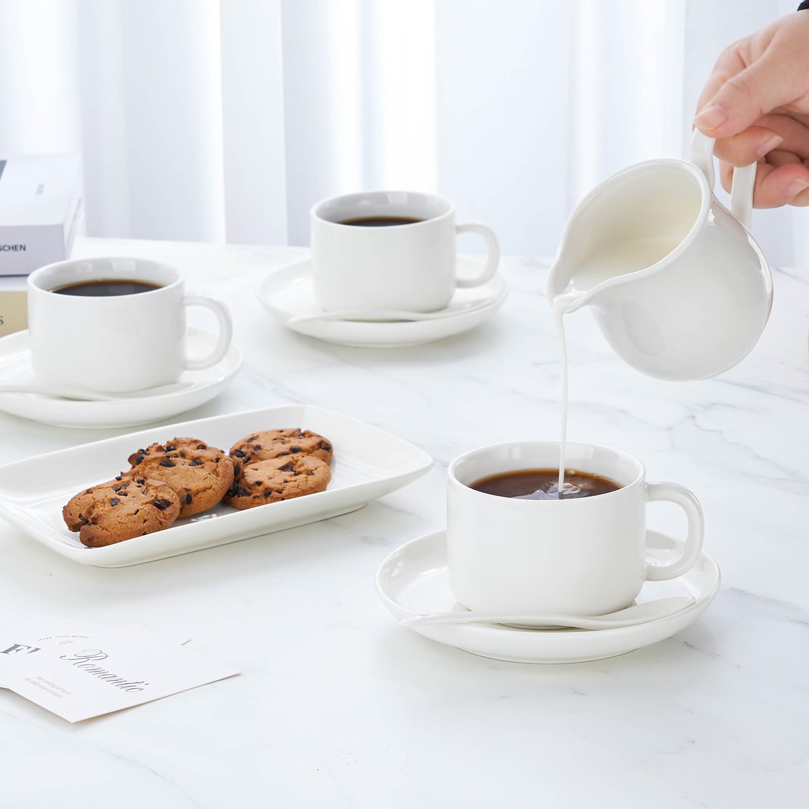 White Ceramic Creamer Pitcher with Handle - 8 oz Coffee & Milk Creamer for Kitchen - Perfect for Serving Coffee, Tea, Hot Chocolate & Sauces