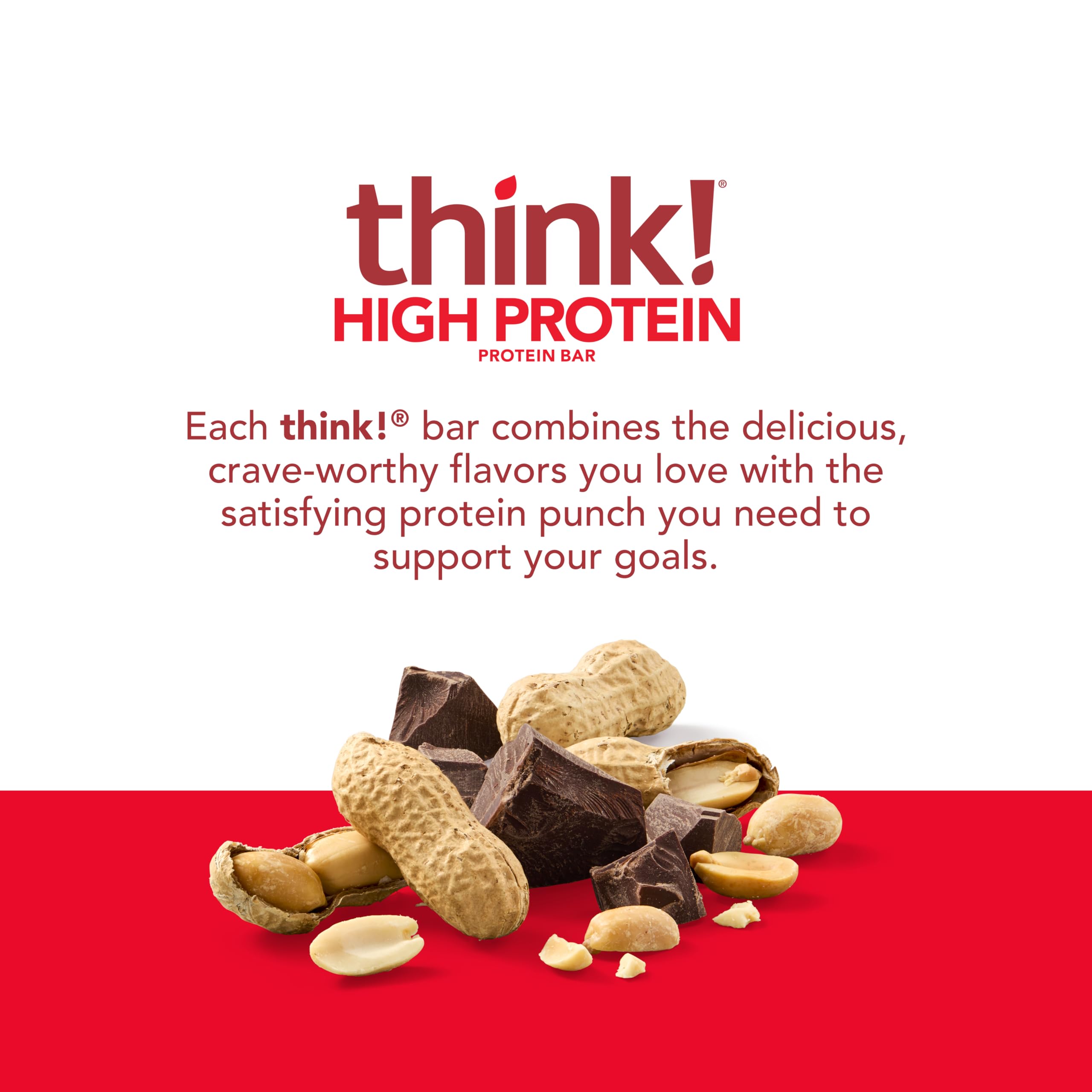 Think! Protein Bars - High Protein Snacks, Gluten Free, Kosher Friendly, Chunky Peanut Butter Flavor, 2.1 Oz per Bar (10 Count) - Perfect for Workouts, Hiking & Healthy On-the-Go Snacking