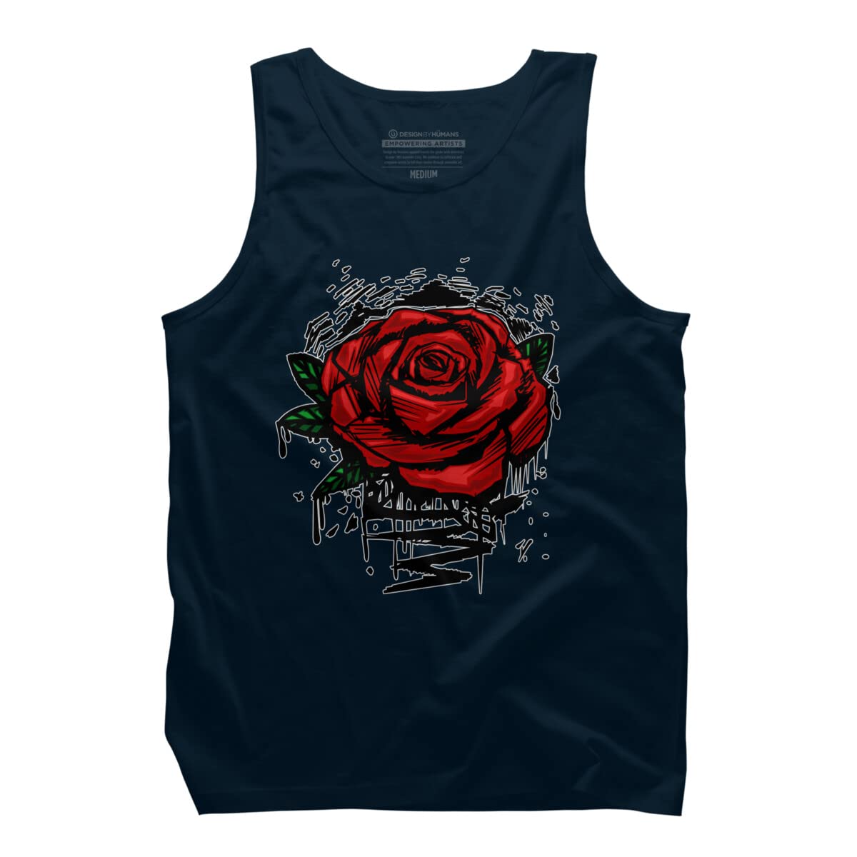 Design By Humans Men's Rugged Rose Graphic Tank Top by Adamzworld - Soft Cotton Muscle Tee for Gym, Casual Wear & Summer Outfits