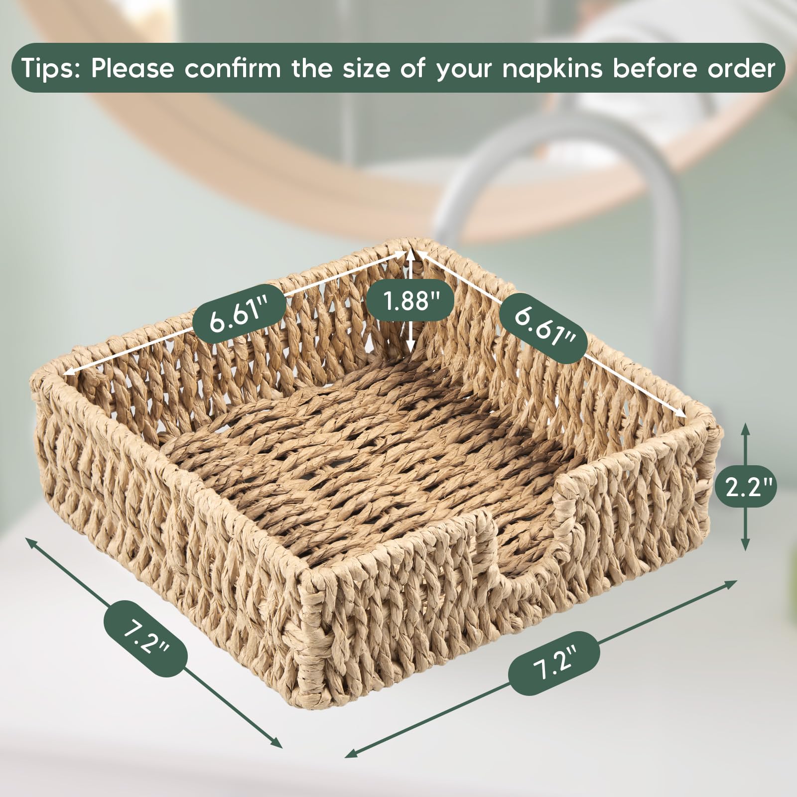 Woven Paper Rope Napkin Holder - Square Wicker Napkin Basket & Serving Tray for Kitchen, Dining Table - Boho Home Decor Accessories (Perfect for Dinner Parties, Restaurants & Farmhouse Style Decor)