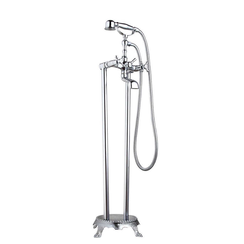 WEIXINTECH Chrome Floor Mounted Bathtub Shower Faucet with Handheld Showerhead & Rainfall Mixer - Perfect for Modern Bathroom Renovations and Spa-Like Shower Experiences
