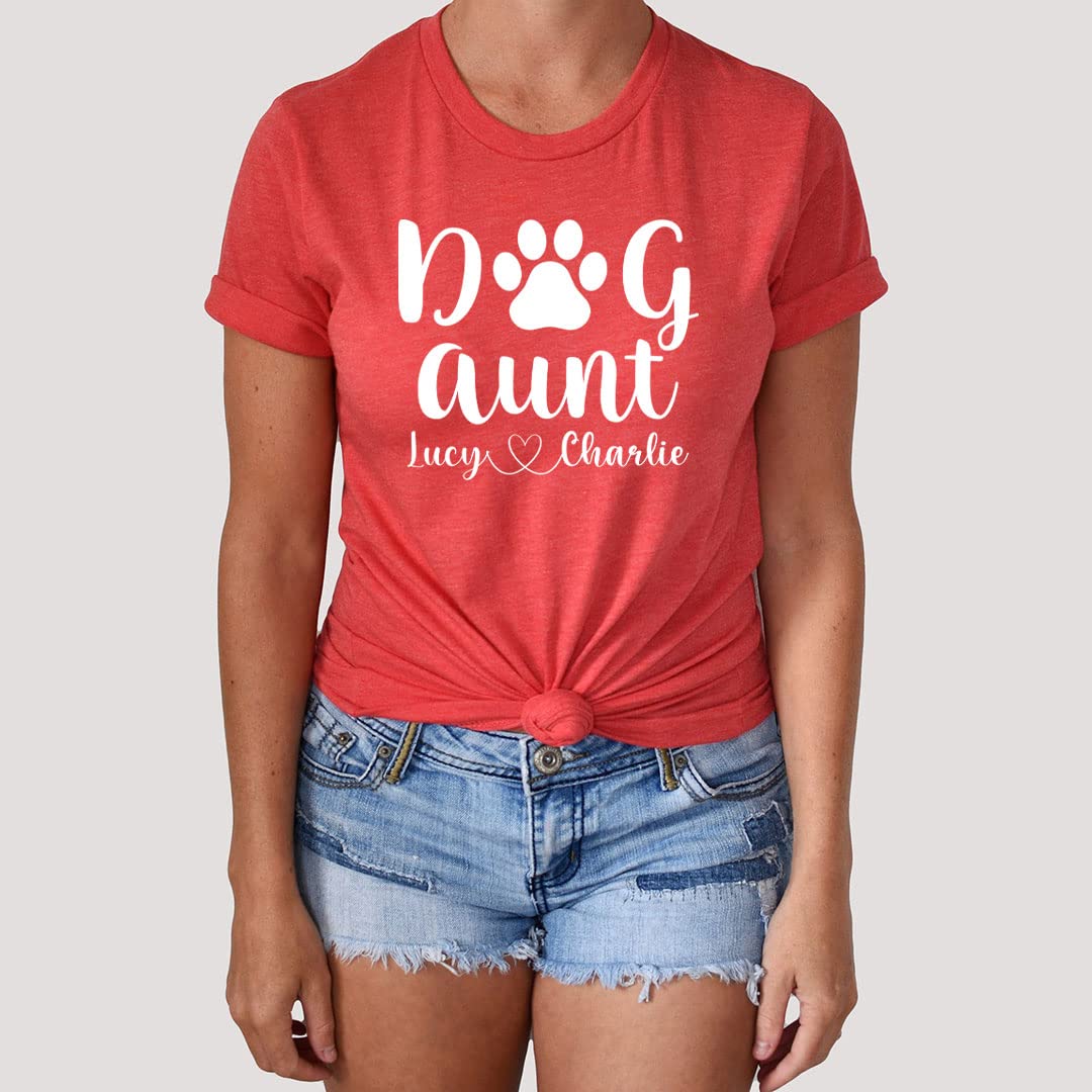 Custom Dog Aunt T-Shirt with Personalized Dog Names - Unique Gift for Dog Lovers - Perfect for Birthdays, Holidays & Dog-Themed Events