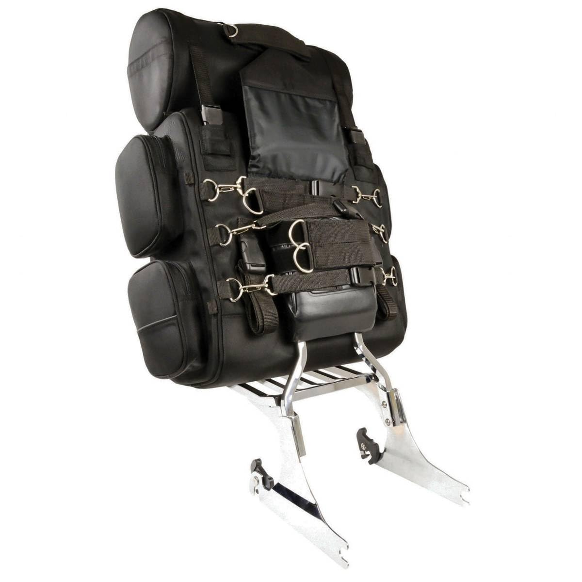 Milwaukee Leather SH680 Large Black Textile Motorcycle Sissy Bar Travel Bag - Durable Storage for Road Trips & Cruising - Fits Harley, Honda, Yamaha & More