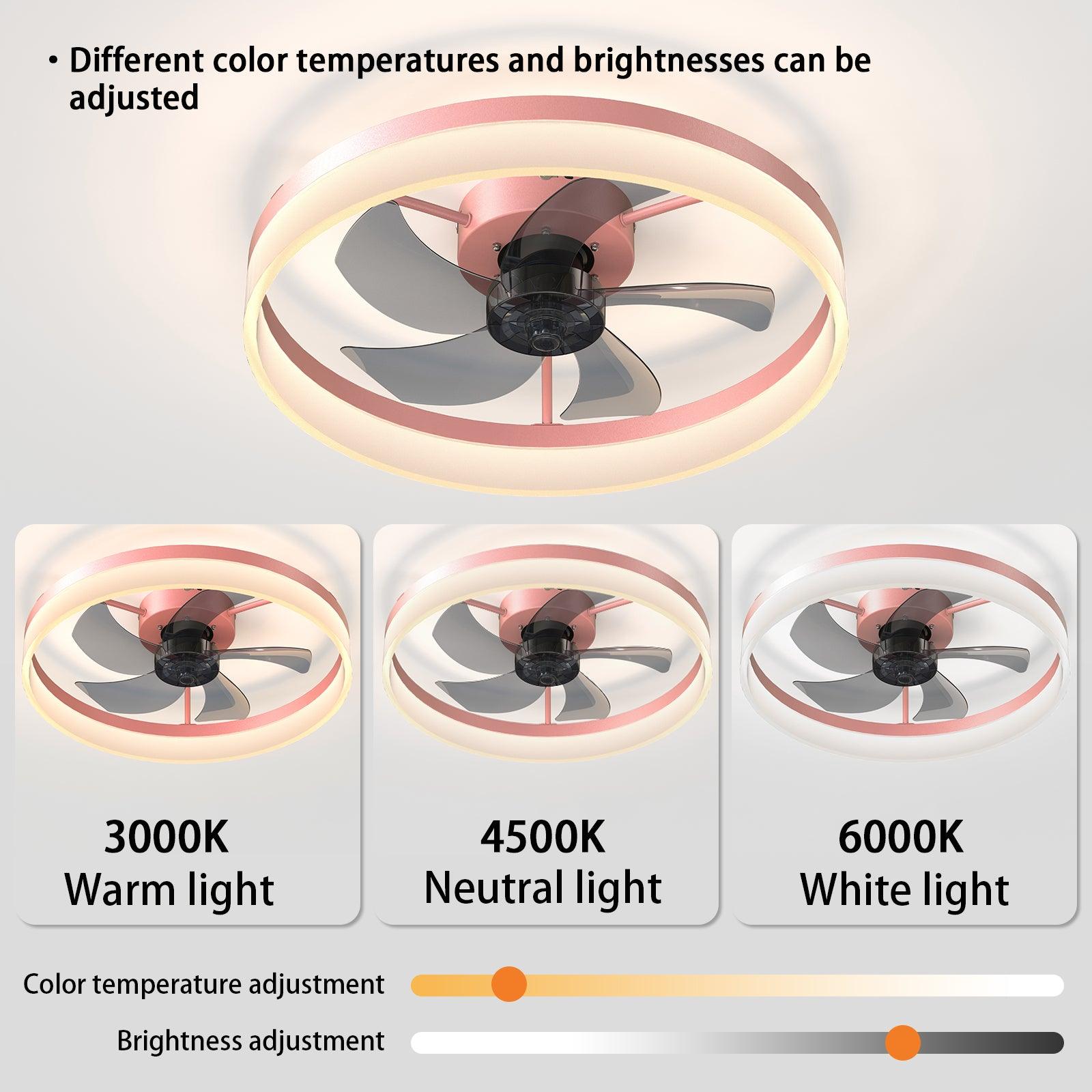 Modern Dimmable LED Ceiling Fan with Light - Ultra-Thin Embedded Installation, Pink - Perfect for Bedroom, Living Room & Home Office