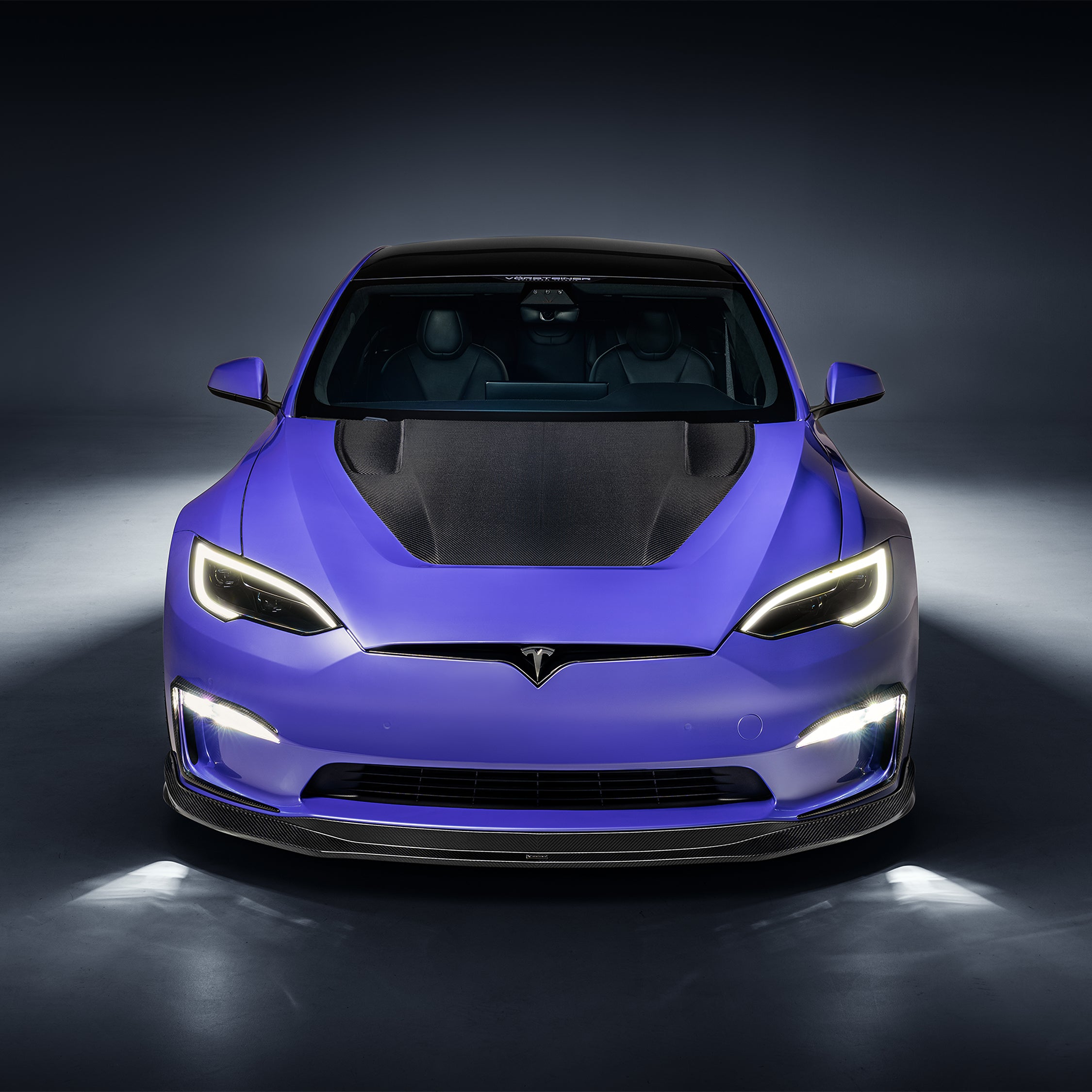 VRS Tesla Model S Plaid Aero Front Spoiler - Carbon Fiber PP 2X2 Glossy Finish for Enhanced Performance & Style | Perfect for Racing & Street Driving