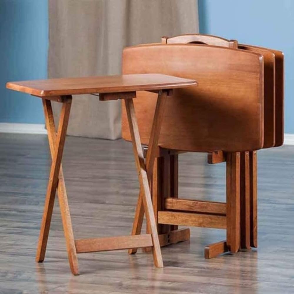 Portable Foldable Wooden Snack Table - Lightweight Teak Finish Multipurpose Tray for Laptop, Dining, and Work | Space-Saving Design for Home Office, Bedroom, Living Room & Outdoor Use | Perfect as Laptop Stand, Side Table, or Breakfast Tray in Small Spaces