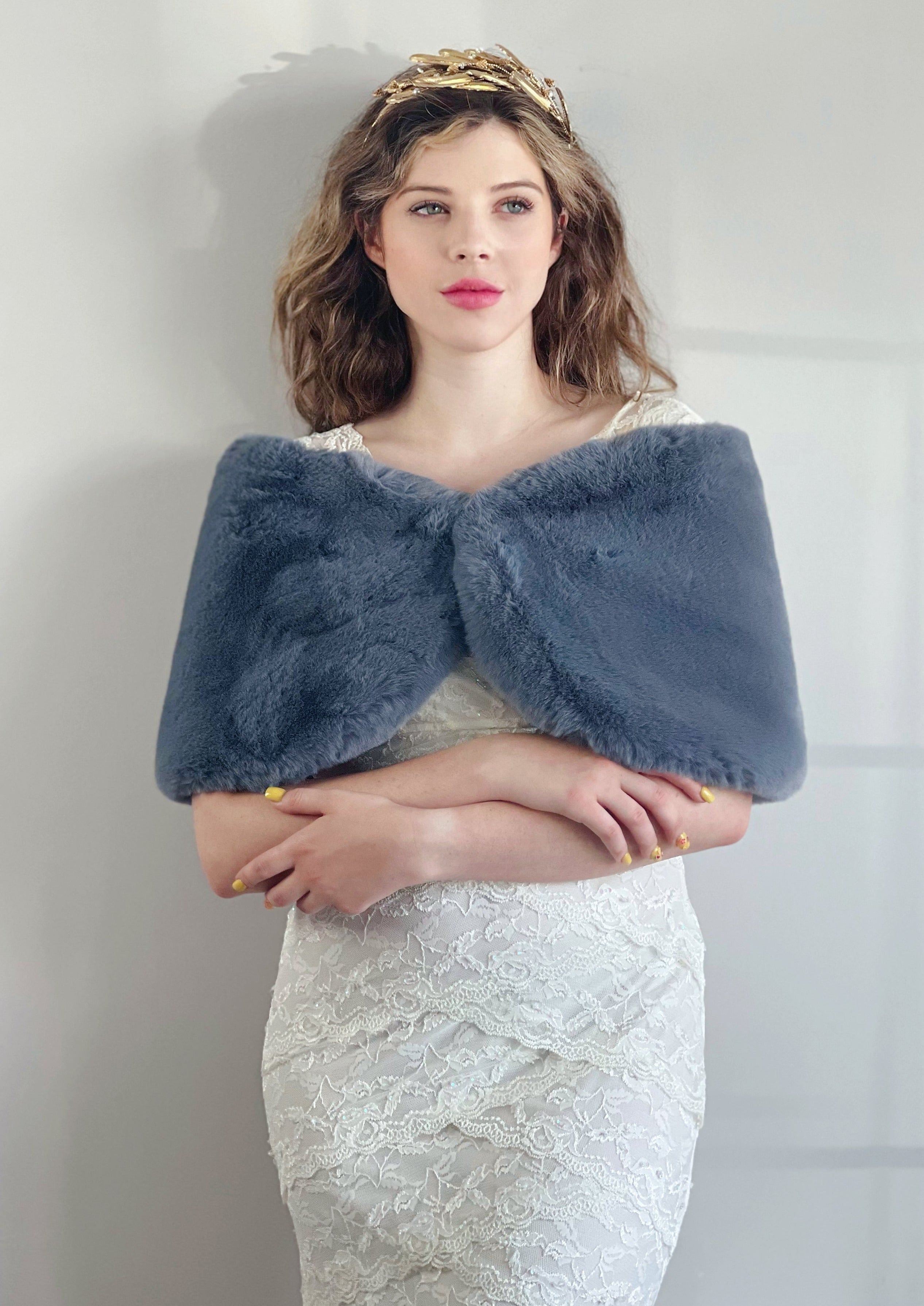 Luxury Grey Fur Wrap Shawl - Serena Gry05 | Soft & Warm Winter Accessory for Women | Perfect for Parties, Weddings & Evening Events