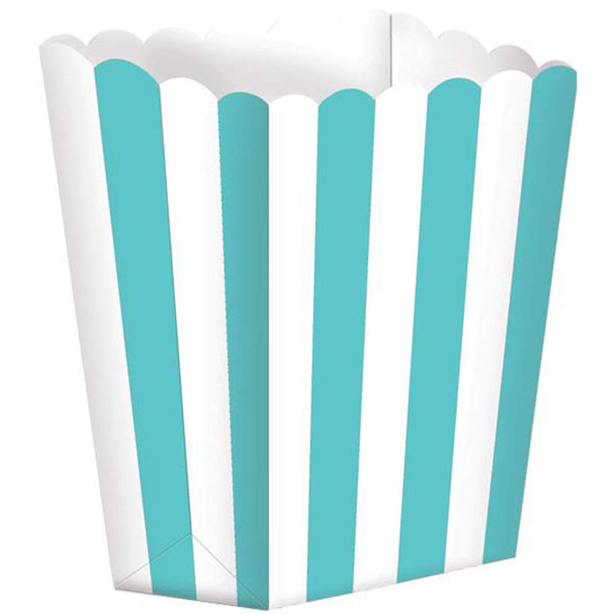 Amscan Robin Egg Blue Striped Scalloped Popcorn Boxes - 5 Pack, Eco-Friendly Cardboard Party Supplies, Turquoise Decor for Baby Showers, Easter Celebrations & Spring Events