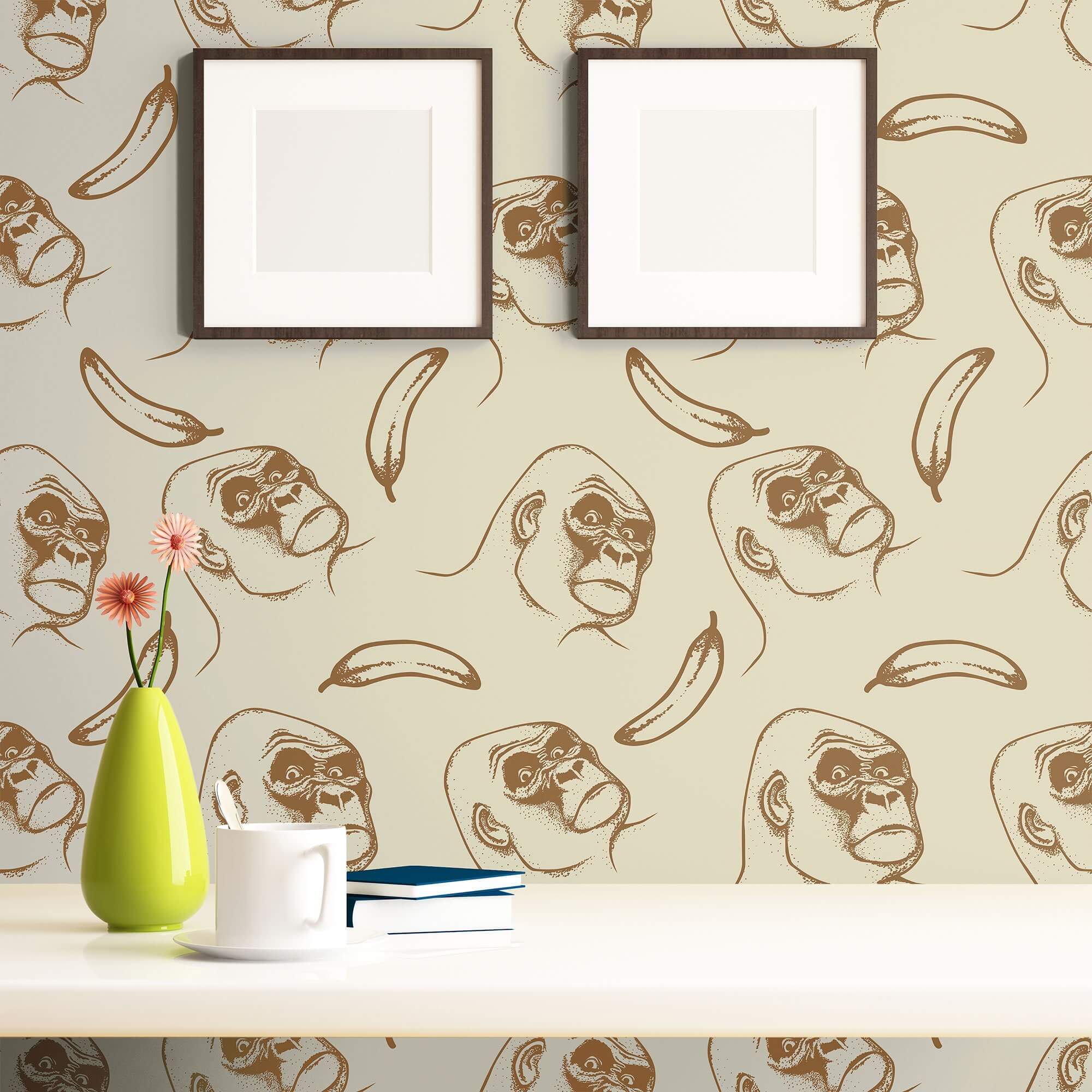 Brown Gorilla Animal Peel and Stick Removable Wallpaper - Self-Adhesive Decorative Wall Covering for Kids Room, Nursery, Bedroom, and Home Decor
