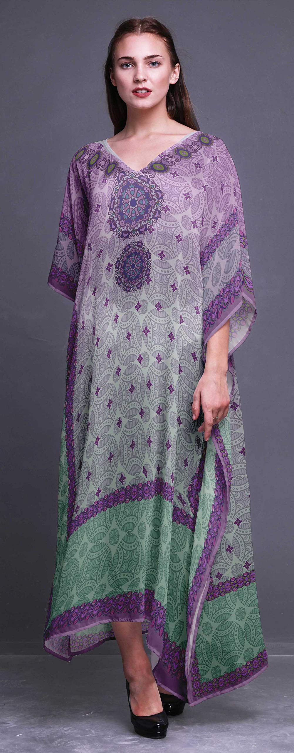 Stylish Floral Ethnic Beach Kaftan - Women's Long Bikini Cover Up Maxi Dress for Summer Vacation & Poolside Relaxation