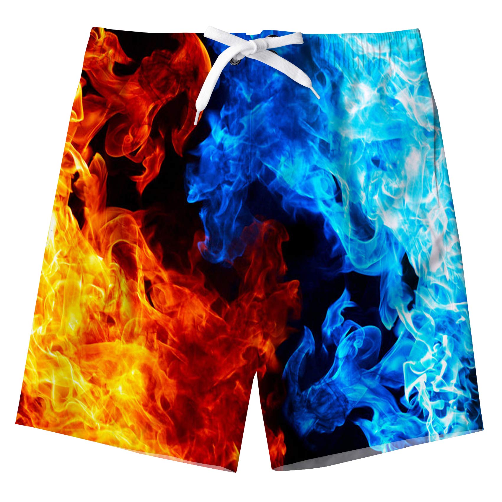 RAISEVERN Boys Swim Trunks 5-14T - Quick Dry Kids Swim Shorts with Elastic Waist & Pockets - Funny Beach Board Shorts for Boys - Perfect for Pool, Beach, and Summer Water Activities