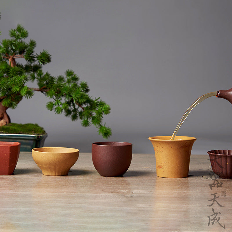 Premium Yixing Clay Tea Cups Set of 5 - Handcrafted Chinese Purple Clay Teacups with Gift Box for Gongfu Tea Ceremony, Home Tea Party & Zen Meditation (Multiple Colors & Shapes)