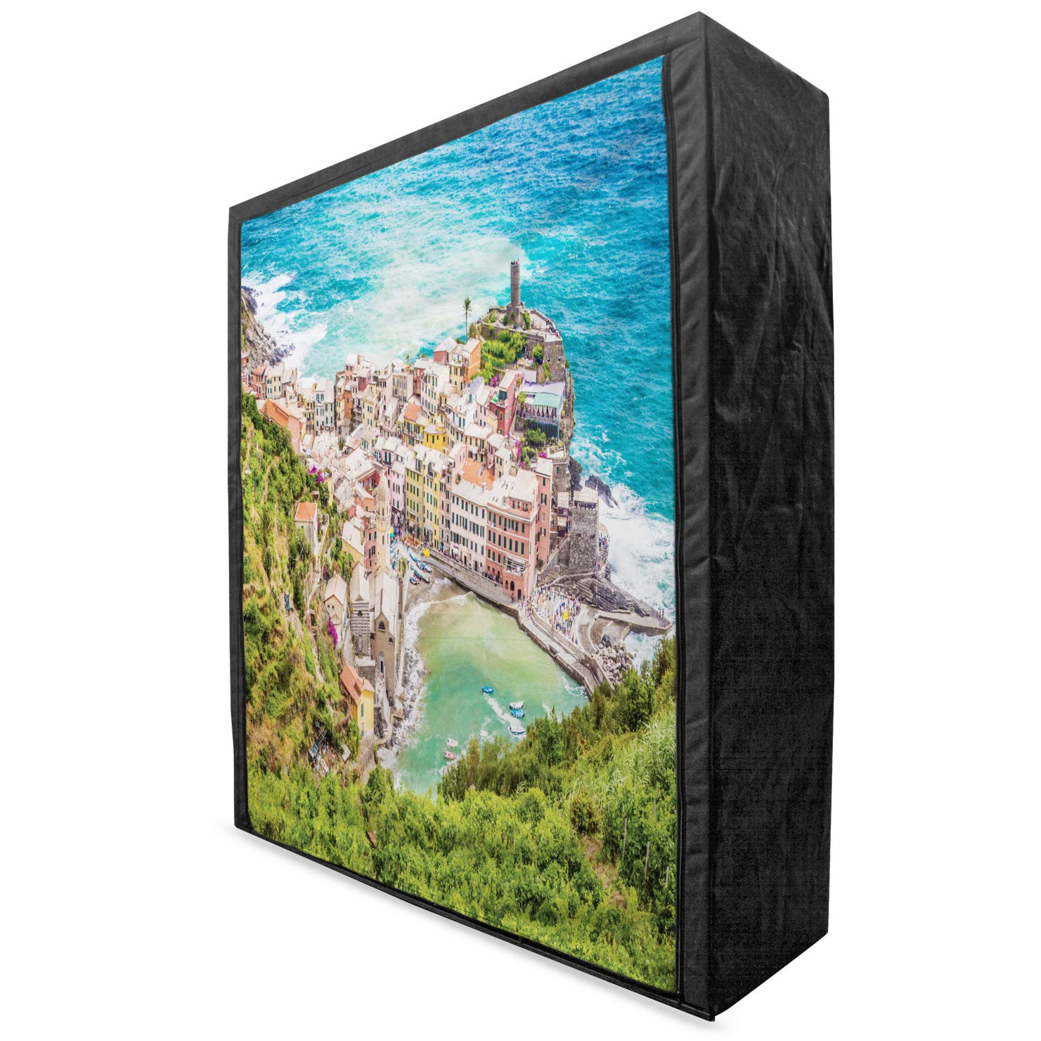 Ambesonne Coastal Portable Fabric Wardrobe - Cinque Terre Italy Fisherman Village Art Print - 59