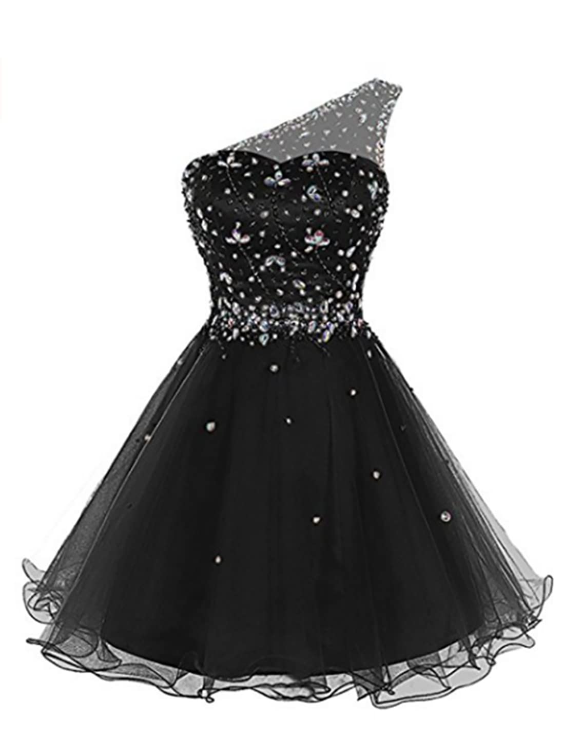 FWVR One Shoulder Beaded Prom Dresses for Juniors 2022 | Short Cocktail Party Gowns | Elegant Homecoming, Sweet 16, Formal Events & Special Occasions