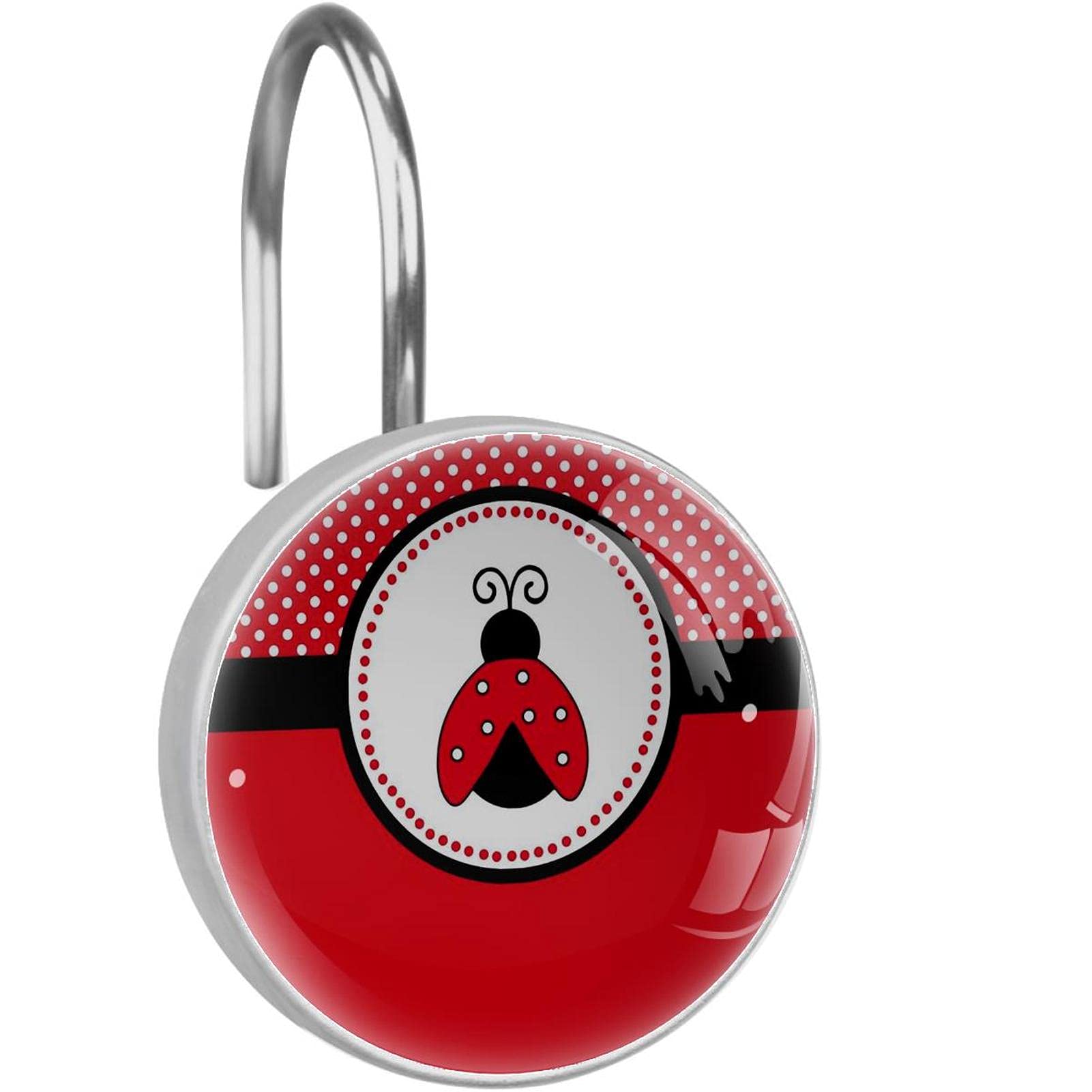 Stylish Red Ladybug Shower Curtain Hooks - 12-Piece Set in Stainless Steel, Glass & Resin - Perfect for Bathroom Decor, Kids' Rooms & Themed Showers