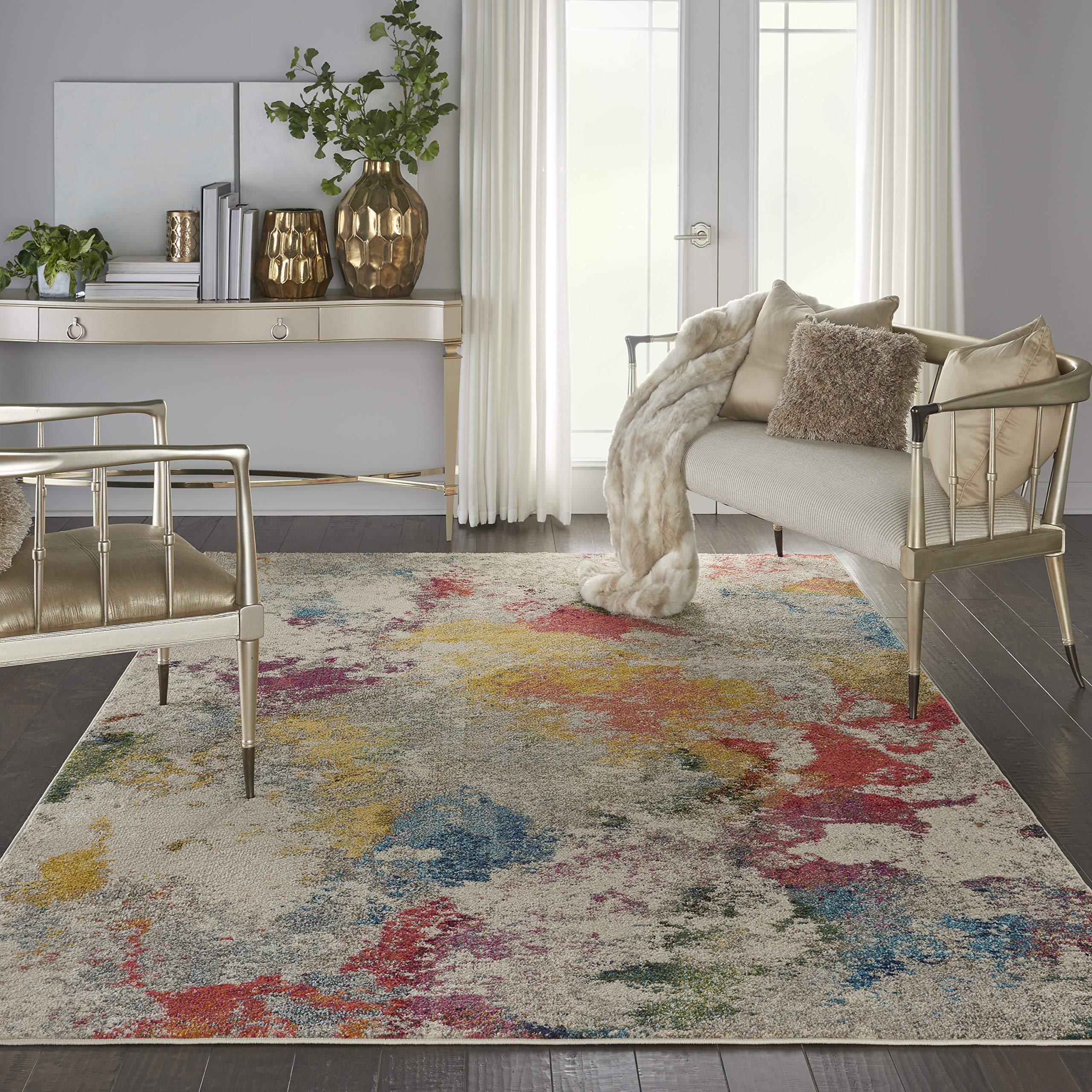 Nourison Celestial Abstract Ivory/Multicolor 6' x 9' Area Rug | Easy to Clean, Non-Shedding | Perfect for Bedroom, Living Room, Dining Room & Kitchen | Soft & Durable Floor Covering for Home Decor