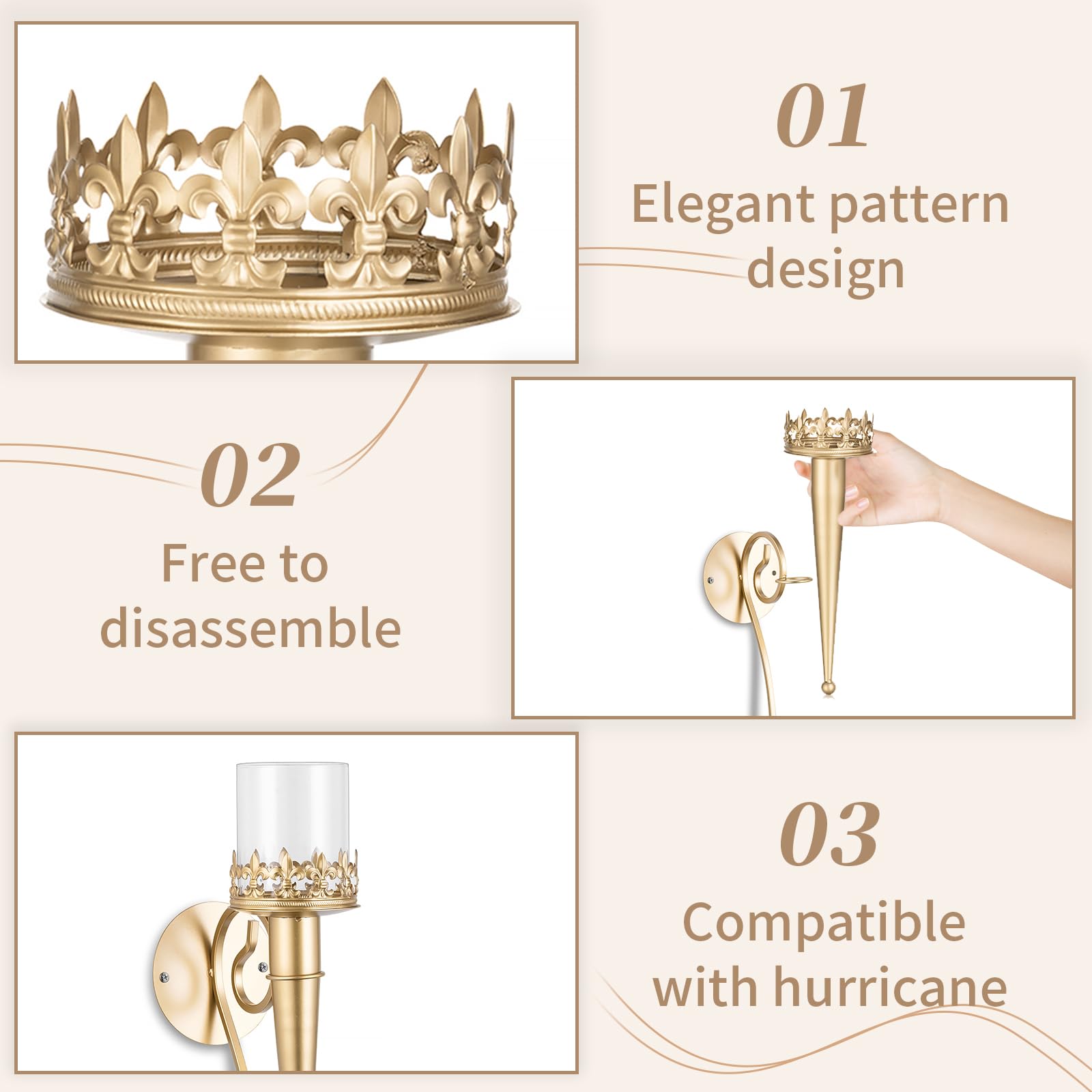 Gold Wall Candle Holder Set of 2 - Decorative Metal Candle Sconces for Pillar & Tealight Candles, Perfect for Living Room, Bedroom, Bathroom, Dining Room & Fireplace - Romantic Ambiance & Home Decor