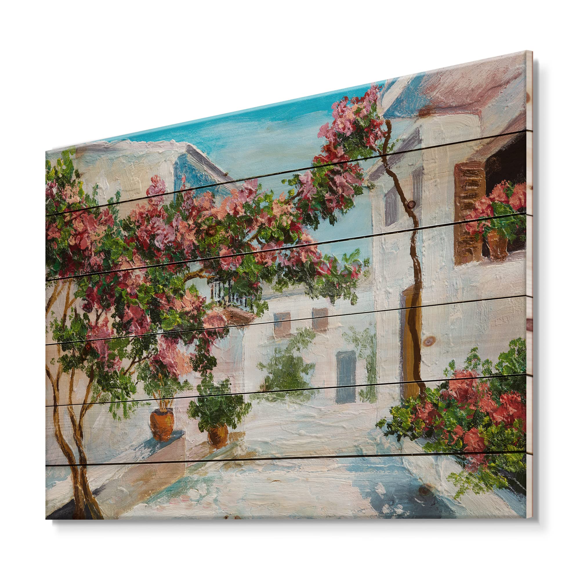 Coastal Wood Wall Art - White House & Flowers Beach Decor for Home