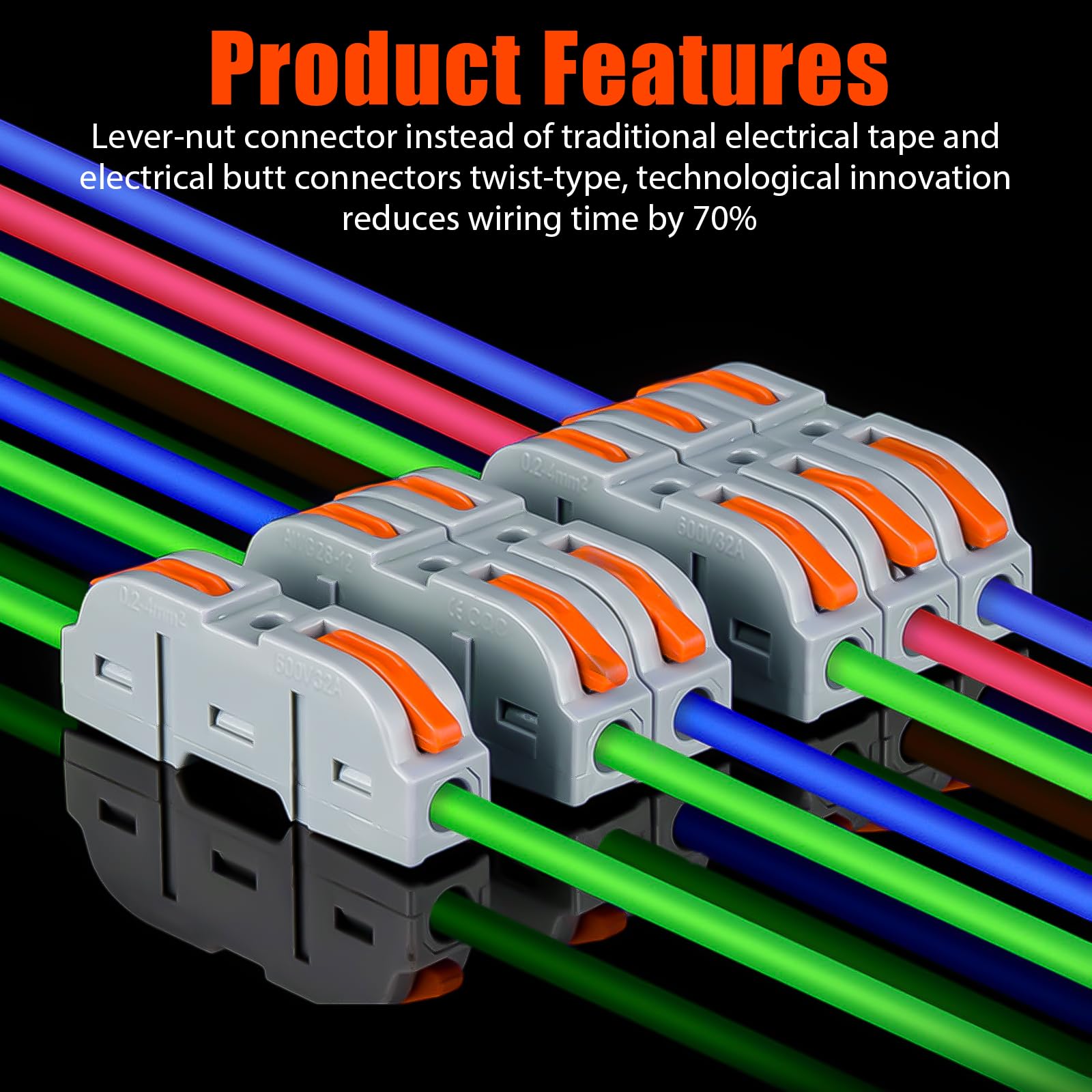 Linkstyle Lever Wire Connectors Kit - 50 Pcs Electrical Wire Nuts, Compact Push-in Splicing Connectors (2/3/4/6 Port) for Home Wiring, DIY Electrical Projects & Appliance Repairs
