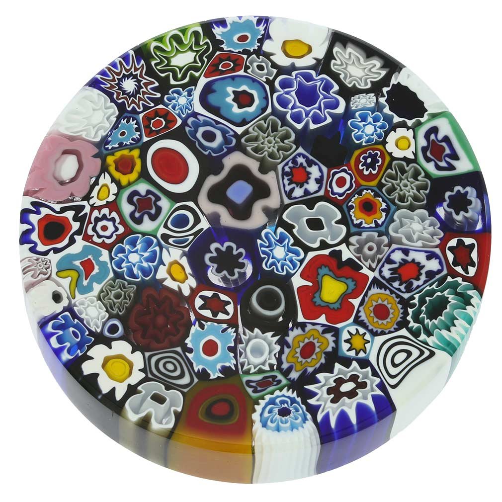 Venetian Murano Glass Millefiori Round Paperweight - Handmade Italian Art Glass Decor for Office Desk, Home Decor & Gift Giving