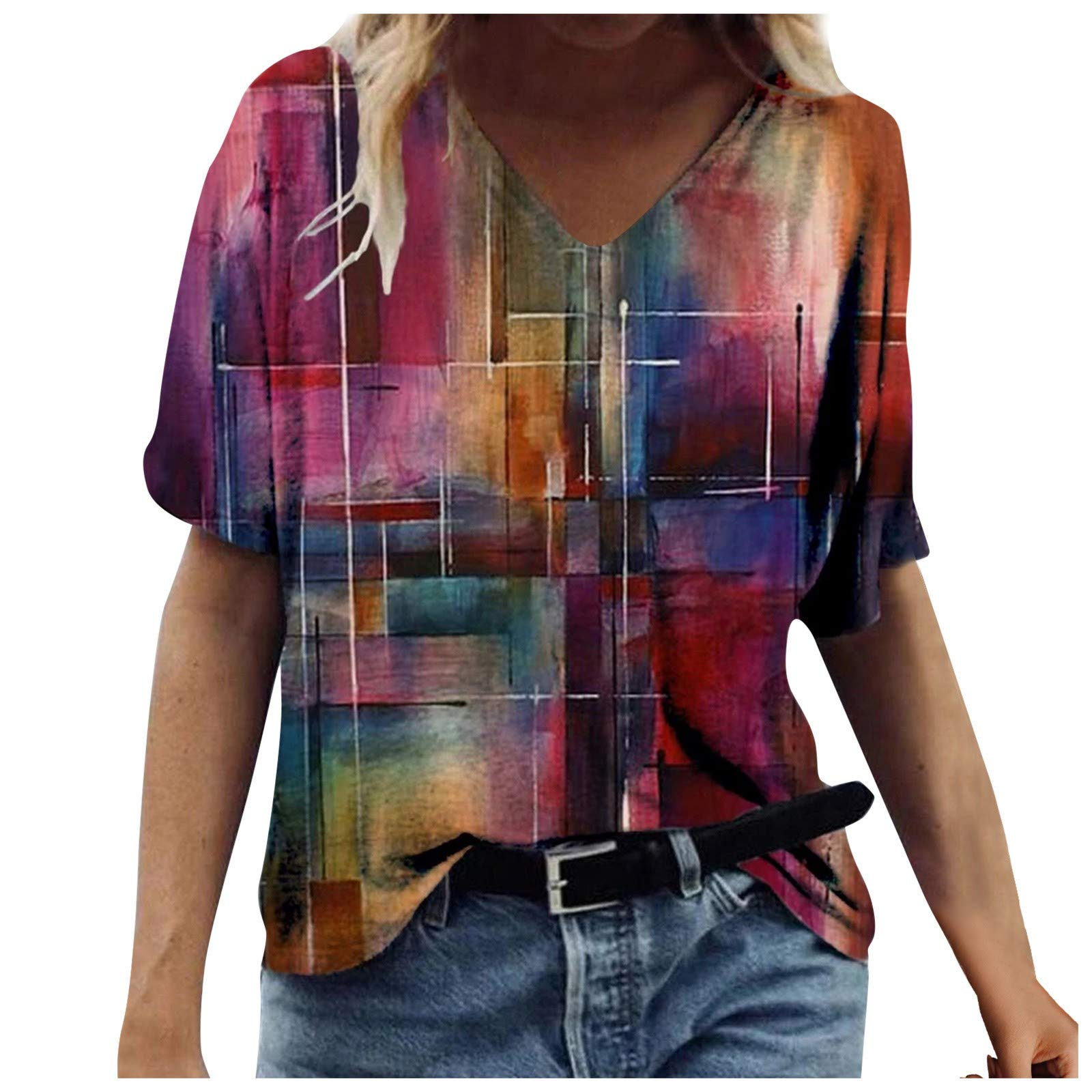 Trendy Women's Printed Crew Neck Short Sleeve T-Shirt - Cute Casual Summer Blouse for Going Out | Perfect for Date Nights, Beach Vacations & Weekend Outings