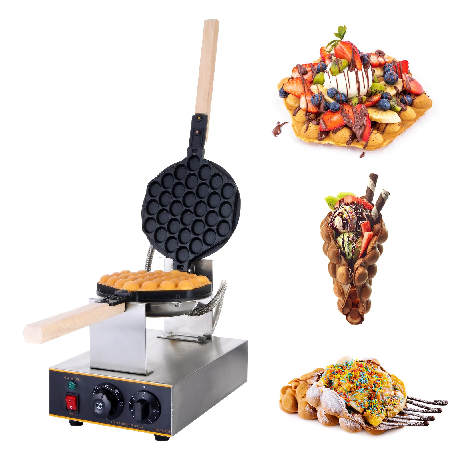 Dyna-Living 1400W Commercial Bubble Waffle Maker - Stainless Steel Electric Egg Puff Waffle Iron Machine with 180° Rotation & Non-Stick Coating - Perfect for Home, Cafes, and Street Food Businesses - Make Authentic Hong Kong Style Egg Waffles (Gai Daan Jai) for Breakfast, Desserts, or Snacks