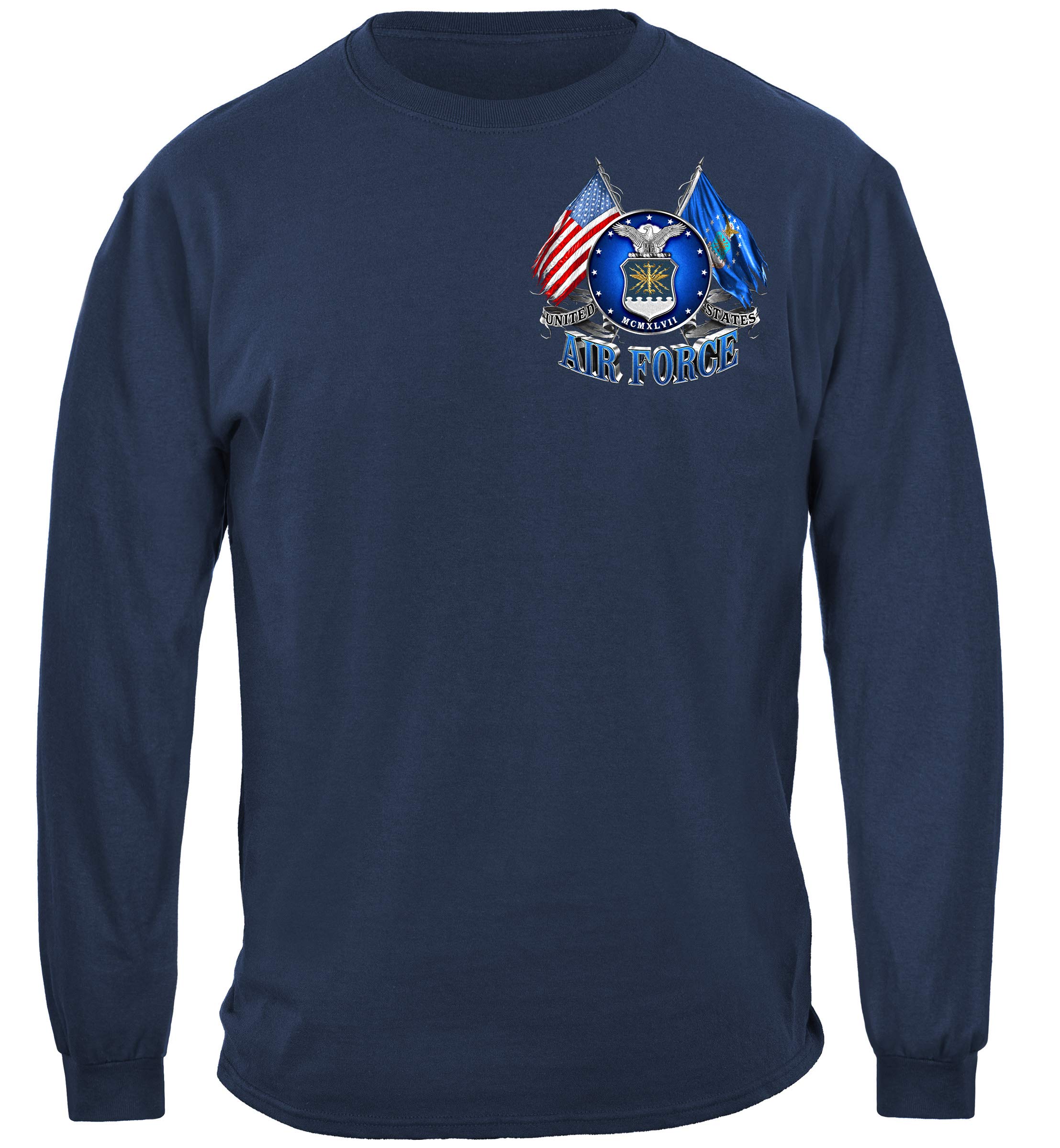 Erazor Bits Air Force T-Shirt | Double Flag Patriotic Military Long Sleeve Shirt MM2150LSS - Perfect for Veterans Day, Military Appreciation Events & Patriotic Outfits