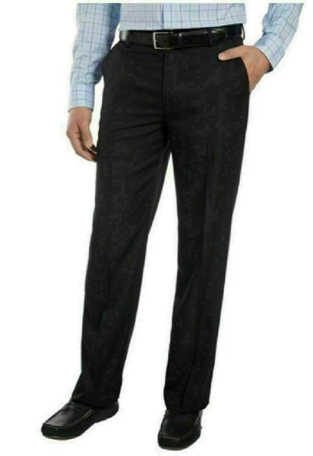 IZOD Men's Flat Front Straight Fit No Iron Dress Pants - Black, 36W x 32L - Comfortable Office & Business Casual Wear for Professionals
