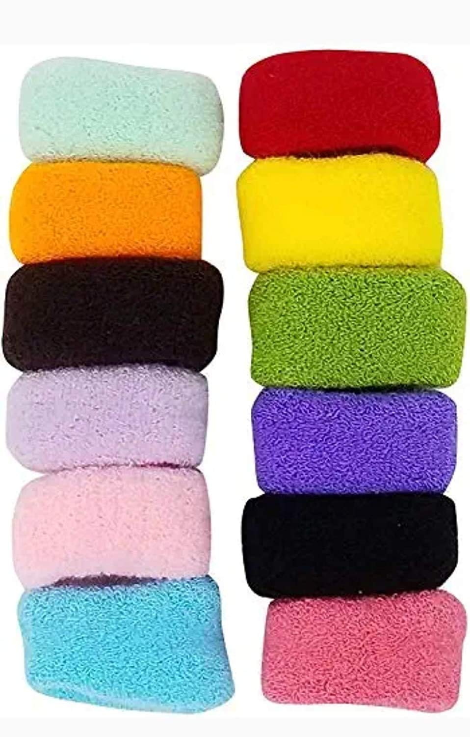 12 Pack Colorful Cotton Wool Blend Hair Bands for Women - Thick Ponytail & Bun Holders - Sakhi Collections - Perfect for Gym, Work & Everyday Styling