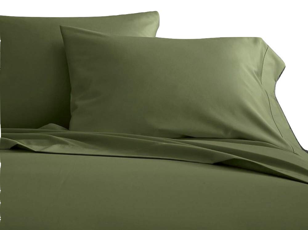 400 Thread Count 100% Cotton Sateen Flat Sheet - Super Soft & Breathable King Size Bed Sheet in Moss Green - Perfect for Luxury Bedding, Guest Rooms & Hotel Style Comfort