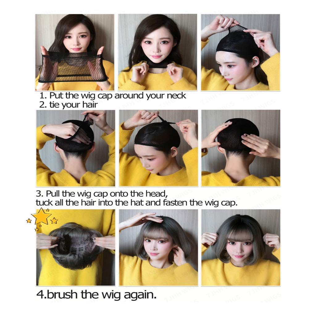Natural Looking Blonde Short Bob Wig with Bangs - Straight Rose Golden Synthetic Hair for Women | Perfect for Daily Wear, Cosplay, and Party Events (Rose Gold)
