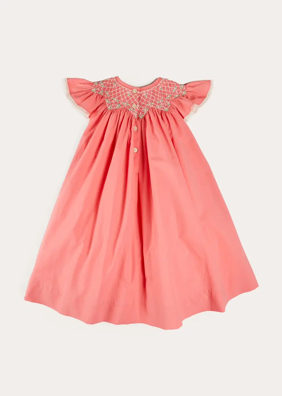Coral Hand Smocked Sleeveless Dress for Girls (12 Months - 10 Years) | Casual Summer Outfit, Beach Wear & Party Dress