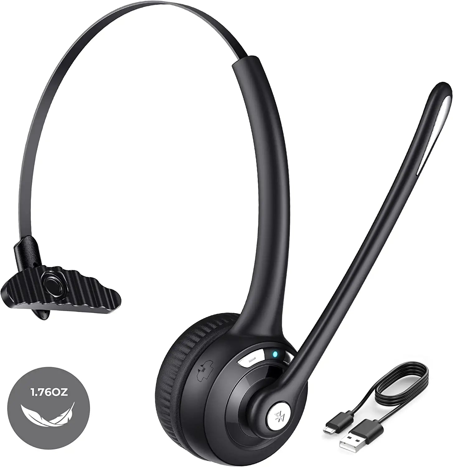 FrapCekre Bluetooth Headset with Microphone - Lightweight 1.76oz Trucker Headset with 330° Rotating Mic for Hands-Free Calls, Music & Gaming - Perfect for Truck Drivers, Office Work & Online Meetings