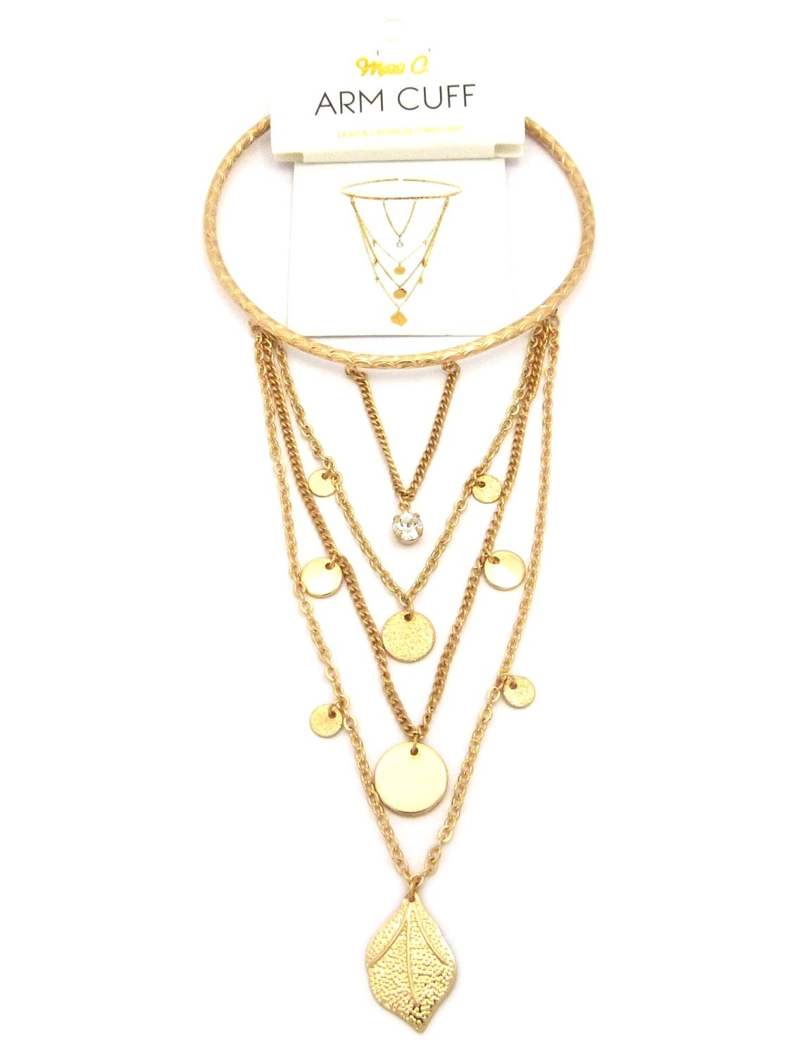 NYfashion101 Gold-Tone Rhinestone Stud Dangling Medals Arm Chain Cuff Bracelet - Elegant Statement Jewelry for Parties, Weddings & Evening Events
