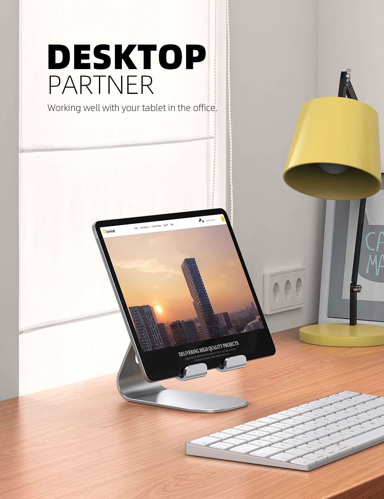 Lamicall Adjustable Tablet Stand Holder - Universal Desktop Stand for iPad Pro 9.7/10.5/12.9, iPad Air 2/3/4, iPad Mini 2/3/4, iPhone, Nintendo Switch, Samsung Galaxy Tab & More Smartphones (Silver) - Perfect for Home Office, Bed Reading & Kitchen Cooking