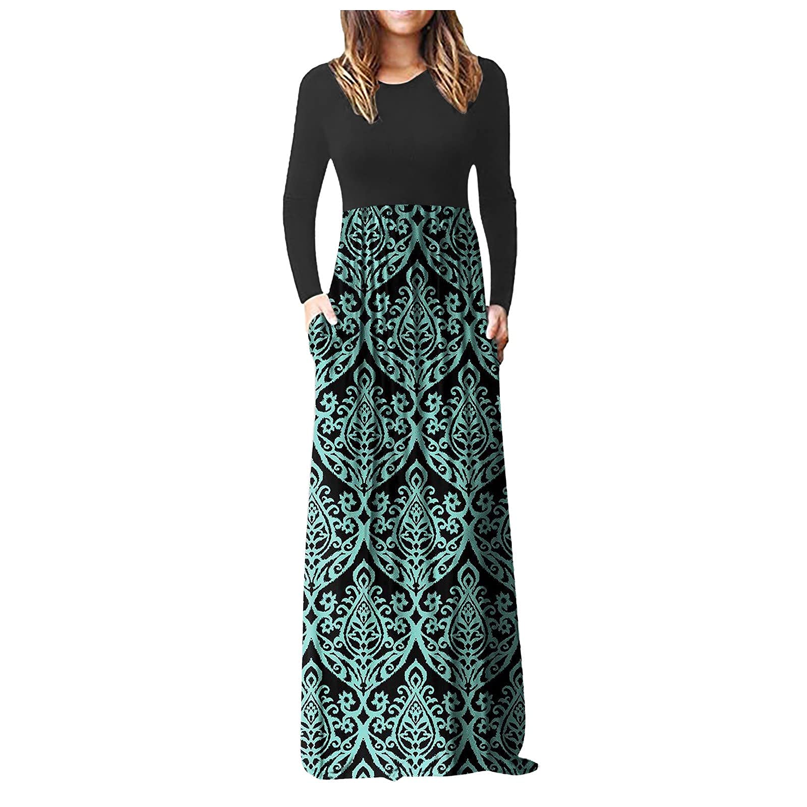 FANGTION Plus Size Fall Dresses for Women - Long Sleeve Loose Plain Maxi Dresses with Pockets | Casual & Comfortable Everyday Wear for Autumn Outings, Work, and Special Occasions